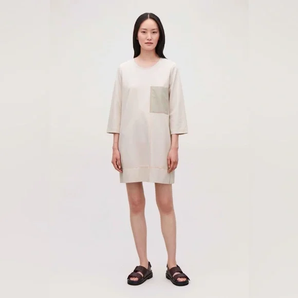 COS contrast stitch dress Light Beige with Orange Stitching Size Extra Small - Picture 16 of 16